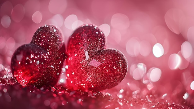 Crystal Red hart Valentines Day Glitter Luxury Background