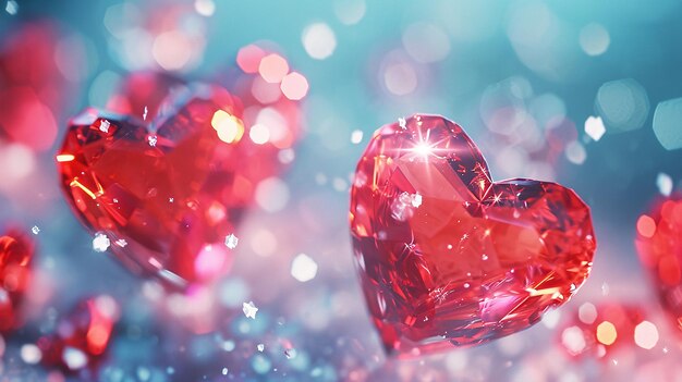 Crystal Red hart Valentines Day Glitter Luxury Background