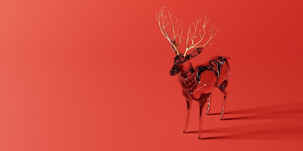 Crystal rendieren standbeeld sculptuur op rode achtergrond voor Kerstmis en Nieuwjaar feest met kopie ruimte Vakantie en seizoensgebonden concept 3D illustratie weergave