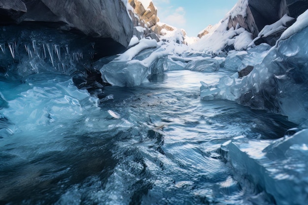 Фотография кристаллической речной ледяной воды