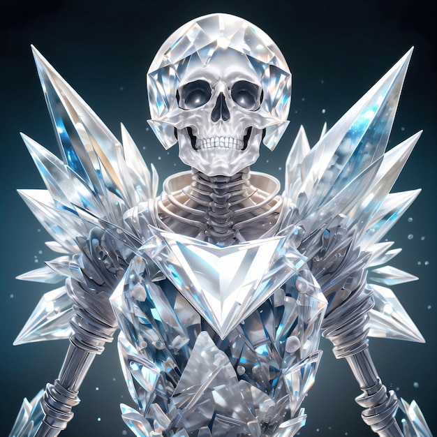 A crystal skeleton with a skull