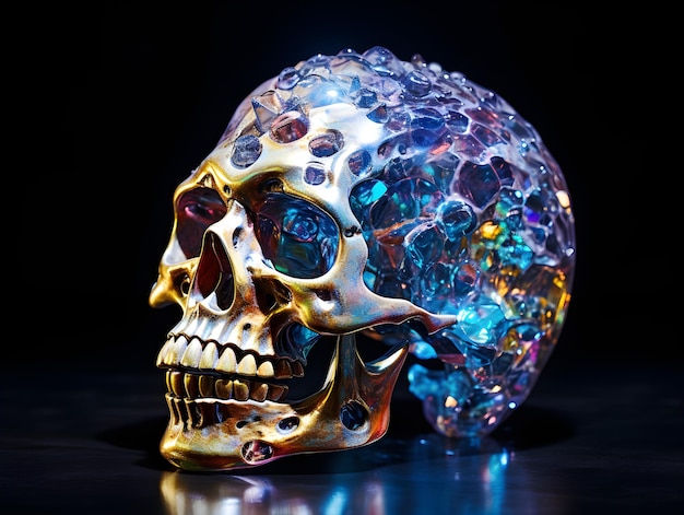 crystal skull on black background