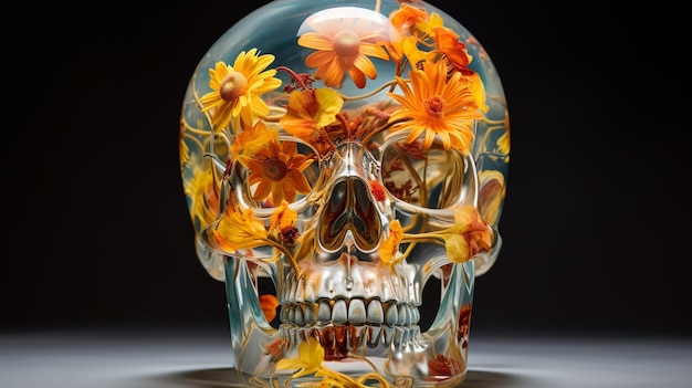 Кристаллический череп с цветами