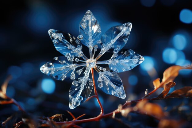 Foto il fiocco di neve cristallino brilla nell'iaedia generato dal ramo invernale generativo ia