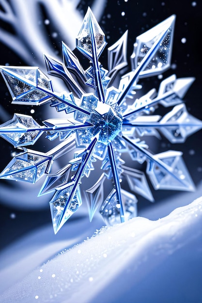 Crystal Snowflake and Snow Background