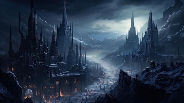 Crystal spires in a city of eternal twilight