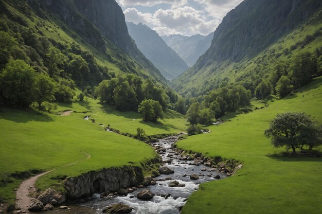 Photo crystal stream in a pastoral mountain scene