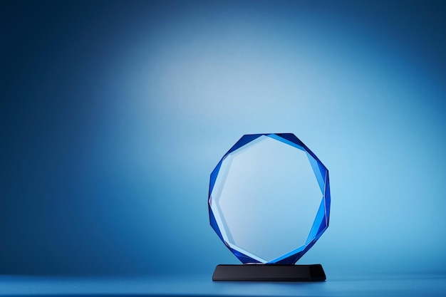 Crystal trophy against blue background