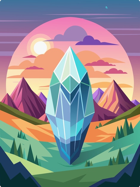 Crystal vector landscape background features stunning hues of blue green and purple with a shimmerin