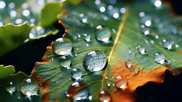 Crystal Water Beads on Sycamore Leaf