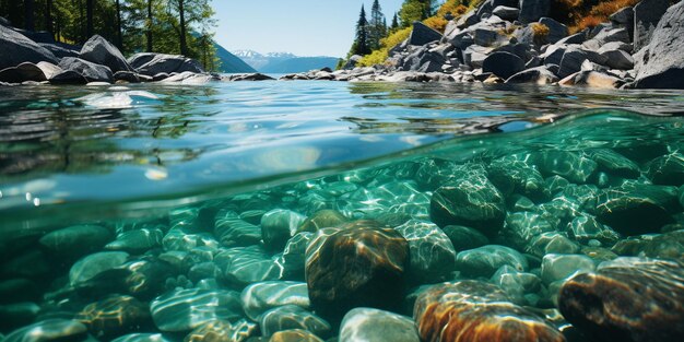 Photo a crystalclear mountain stream bubbling wallpaper