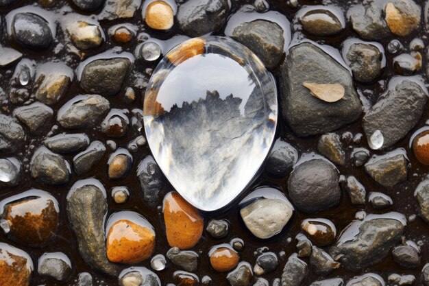 Crystalclear raindrops on a smooth stone