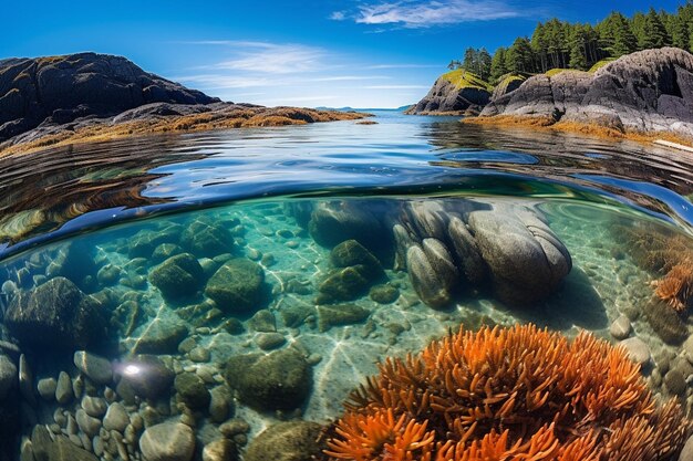 Foto piscine di marea cristalline con colorata vita marina