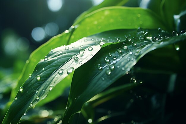 Crystalclear water droplets falling from a lush gr 00197 02