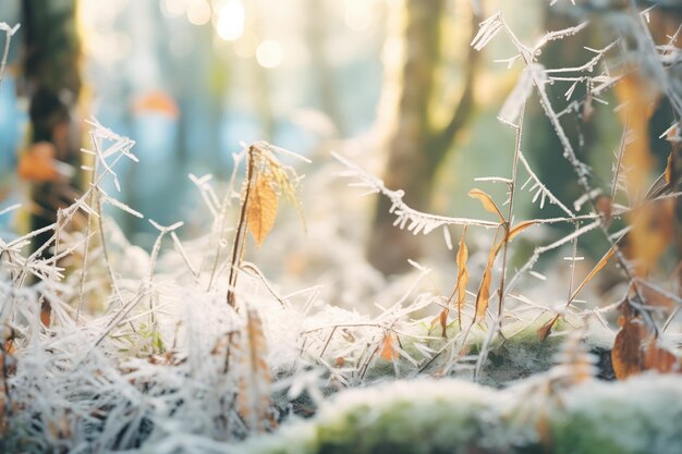 Фото Кристаллизованный мороз на лесной подстилке