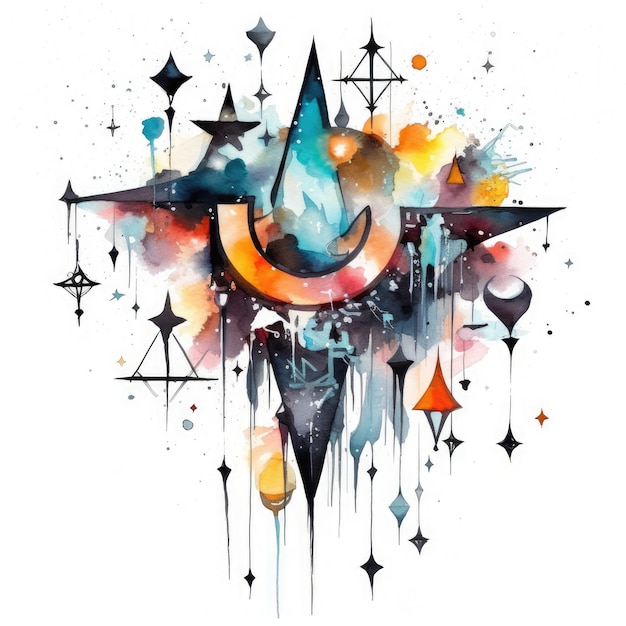 crystals castle watercolor vector illustration clipart tattoo poster design magical abstract