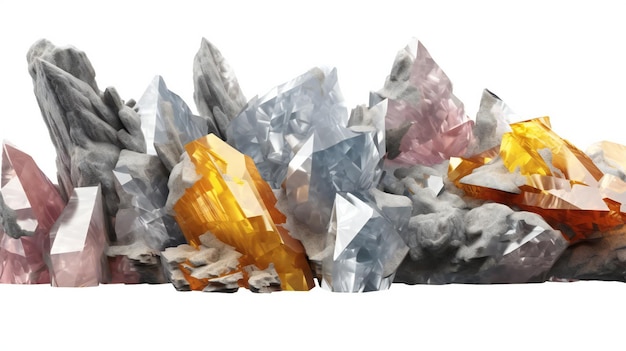 Crystals of different colors on a white background