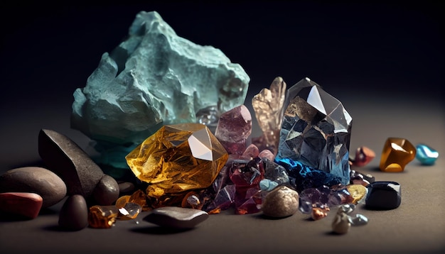 Кристаллы и минералы из драгоценных камней, созданных искусственным интеллектом
