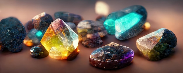 Crystals and Minerals from Gemstones Esoteric spiritual practice Feng Shui reiki therapy concept AI generated image