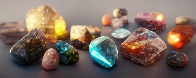 Crystals and Minerals from Gemstones Esoteric spiritual practice Feng Shui reiki therapy concept AI generated image