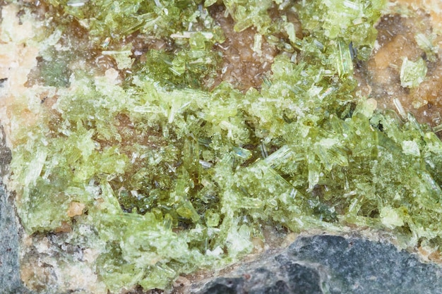 암석 표면의 Vesuvianite 결정