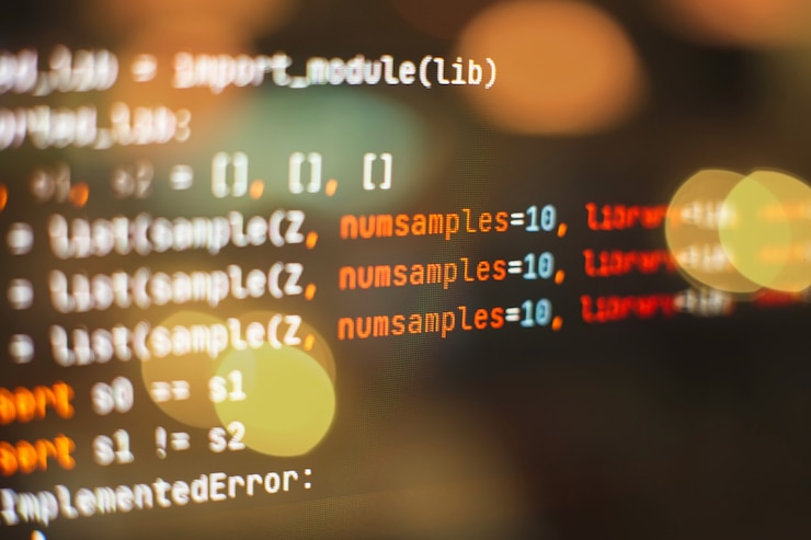 Photo css, javascript and html usage. monitor closeup of function source code. abstract it technology background. software source code.