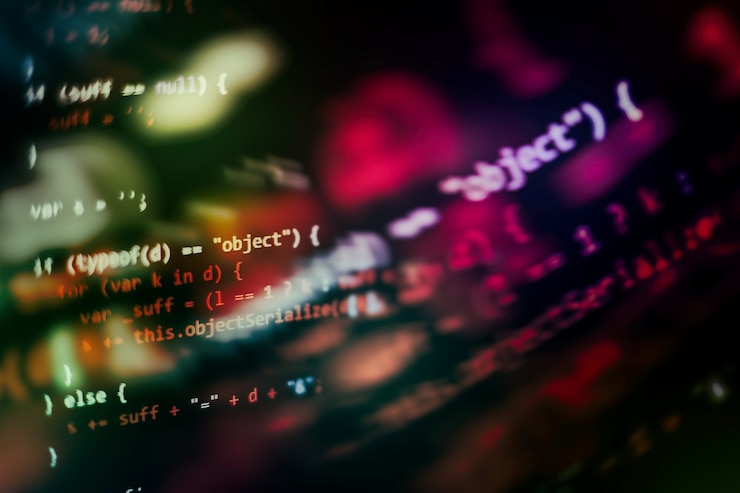 Photo css, javascript and html usage. monitor closeup of function source code. abstract it technology background. software source code.