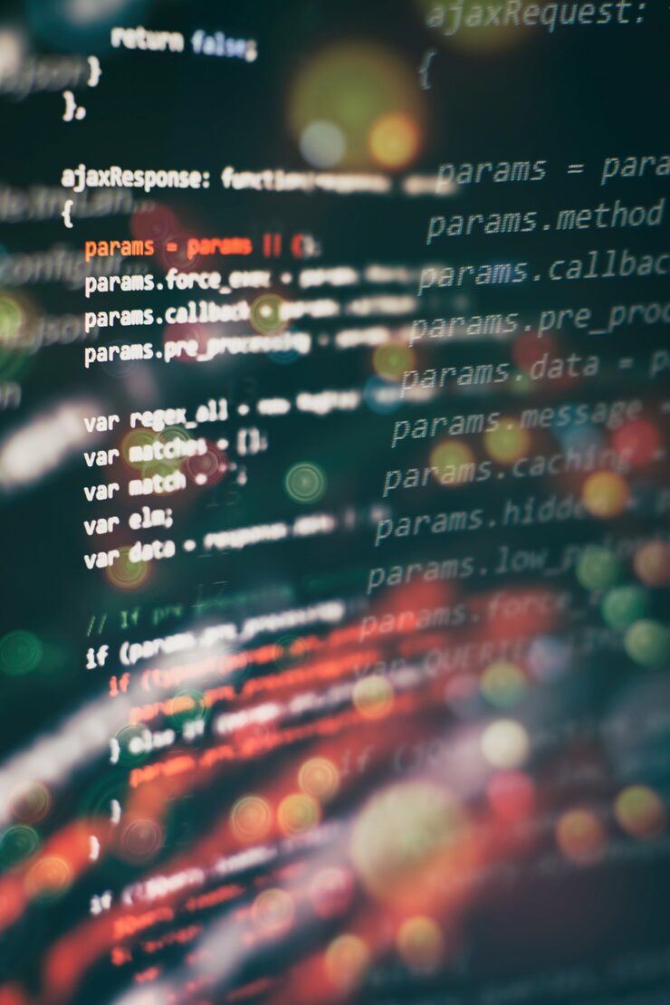 Photo css, javascript and html usage. monitor closeup of function source code. abstract it technology background. software source code.
