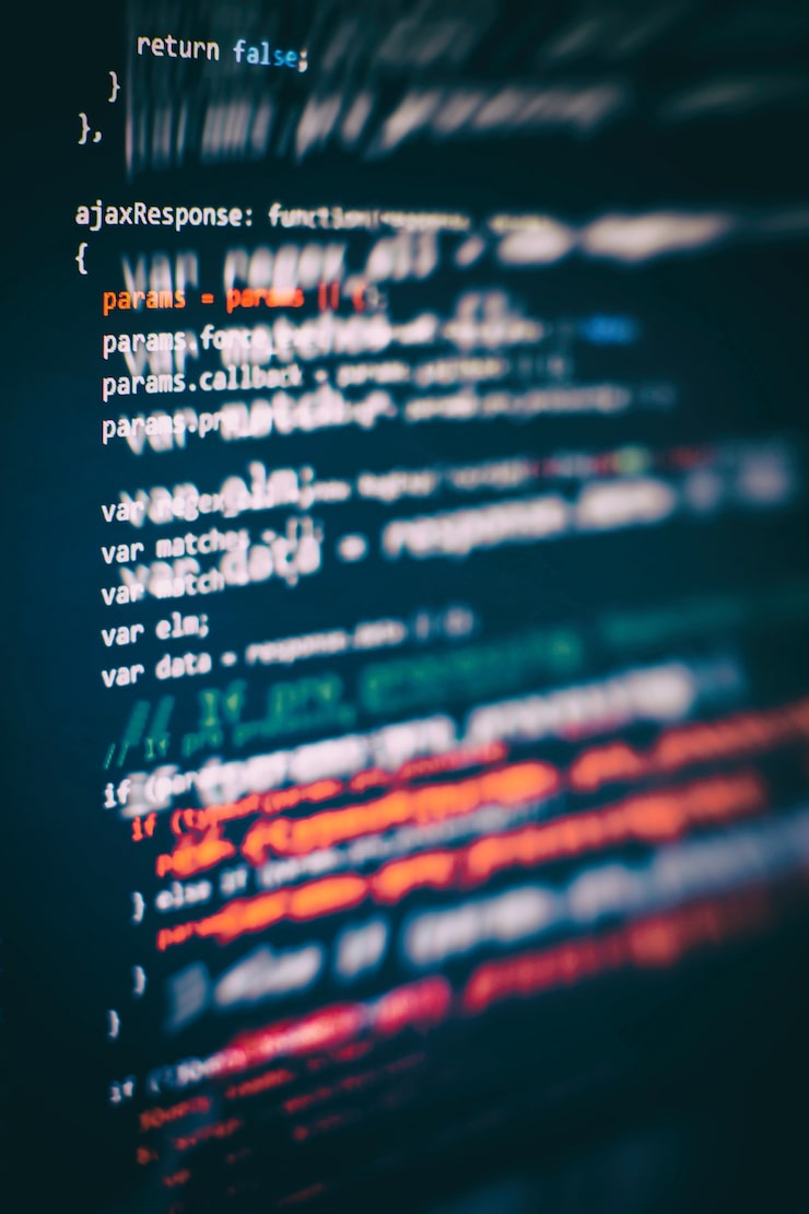 Photo css, javascript and html usage. monitor closeup of function source code. abstract it technology background. software source code.