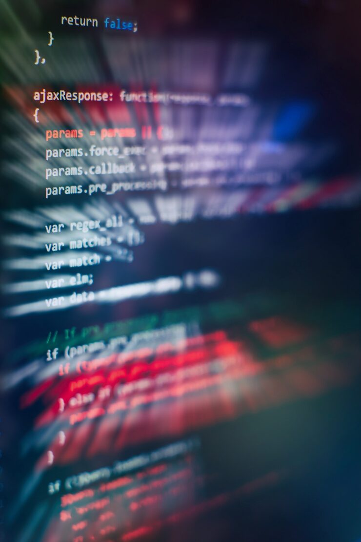 Photo css, javascript and html usage. monitor closeup of function source code. abstract it technology background. software source code.