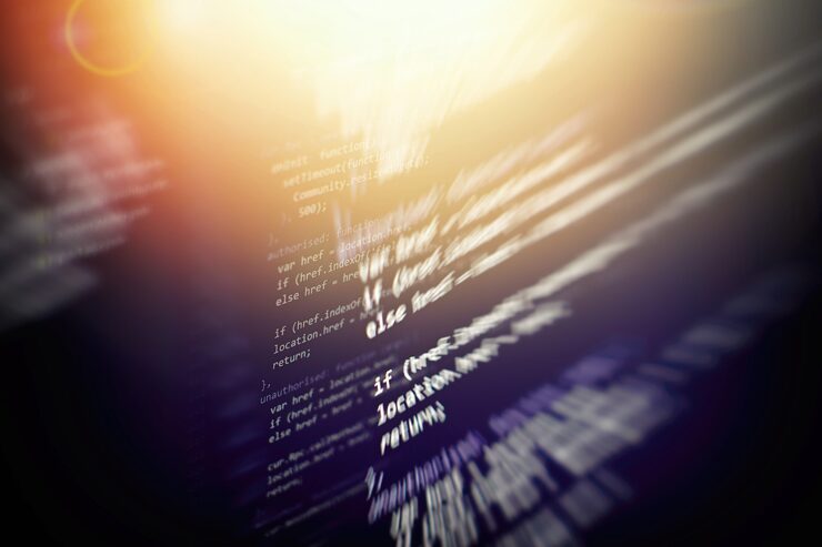 Photo css, javascript and html usage. monitor closeup of function source code. abstract it technology background. software source code.