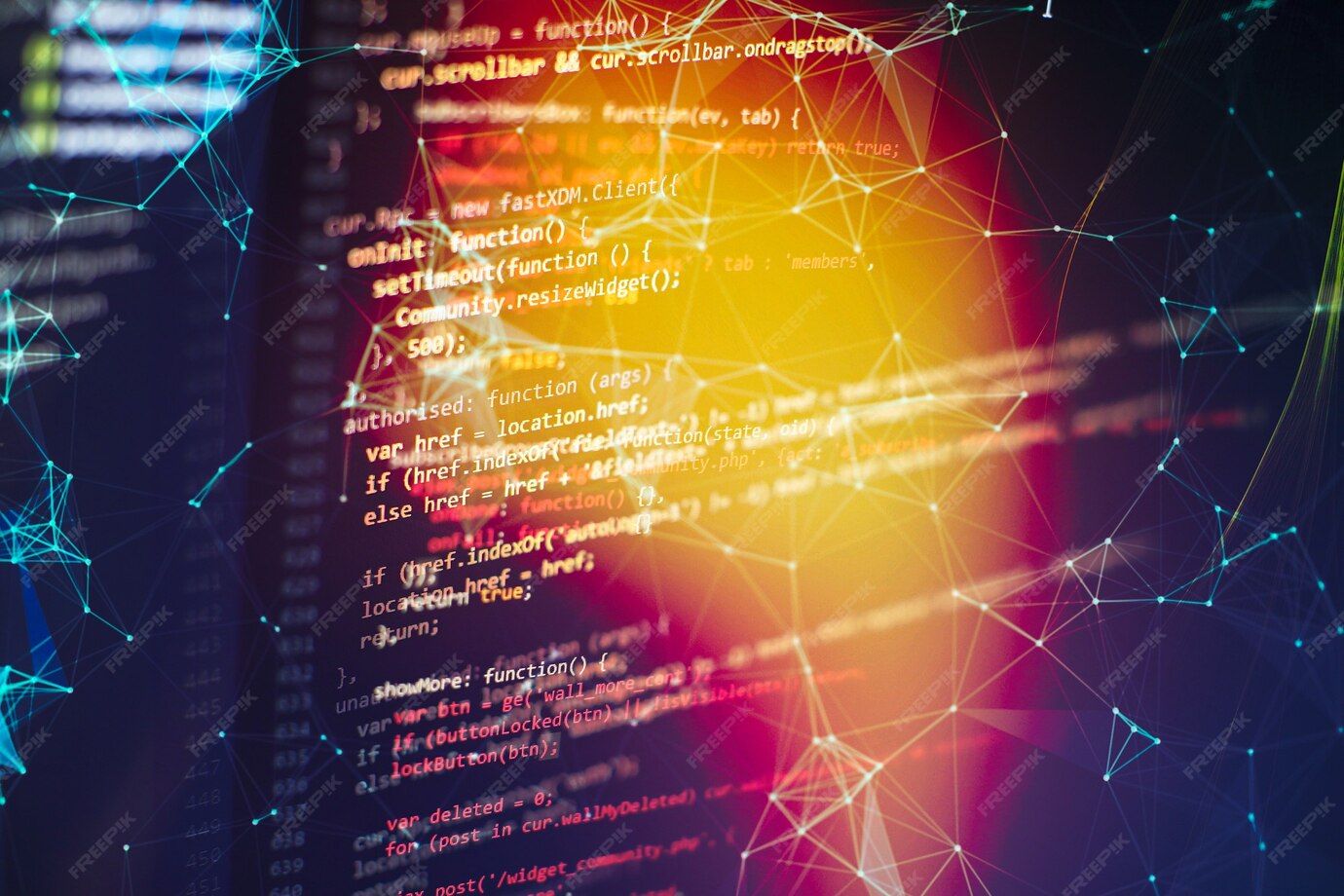 Premium Photo | Css, javascript and html usage. monitor closeup of ...