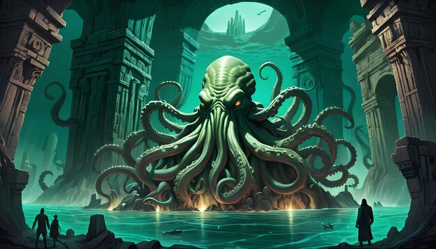 Foto cthulhu te midden van een oude verzonken stad