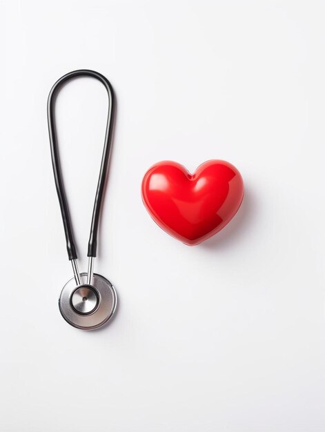 Photo ctly above shot of stethoscope with red heart shape against white background