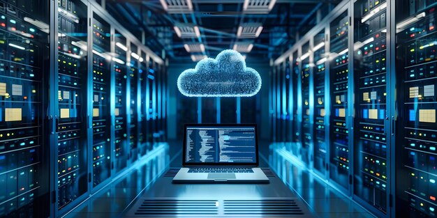 cto monitors data center operations using cloud computing services via laptop concept cloud computing data center operations technology cto responsibilities monitoring systems