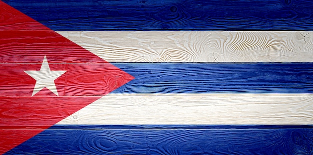 Cuba flag painted on old wood plank background