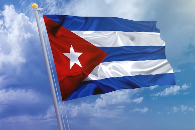 Cuba flag on the sky background