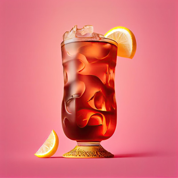 Cuba Libre or Long Island Iced Tea on Pink Background Party Coctail Bar Drink Abstract Generative AI Illustration