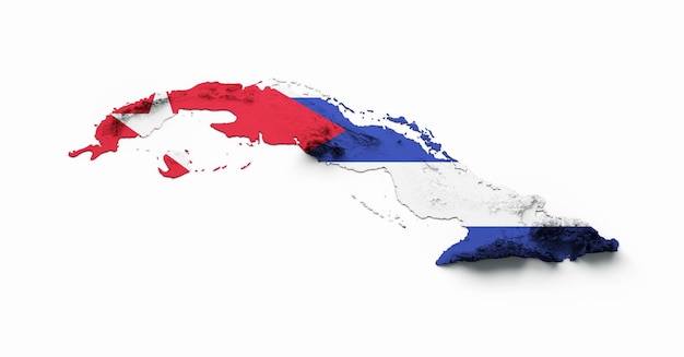 キューバの地図キューバの旗影付きのレリーフ色白地に高さの地図背景3dイラスト
