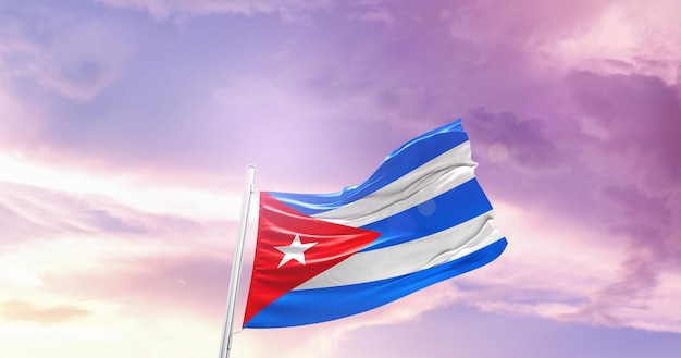 Cuba national flag waving in the sky