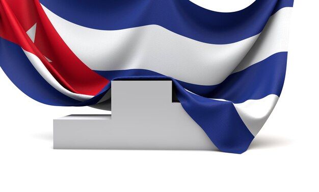 Cuba vlag gedrapeerd over een wedstrijd winnaars podium d render