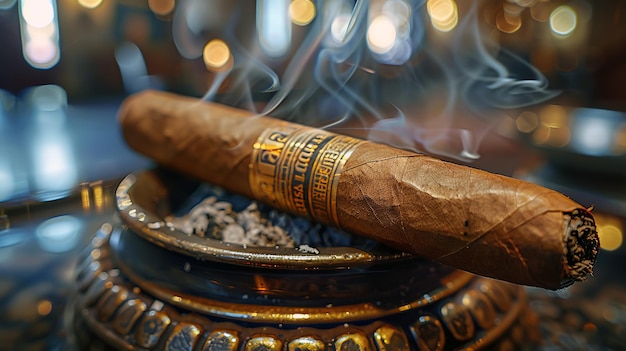 Cuban cigar in an ashtray