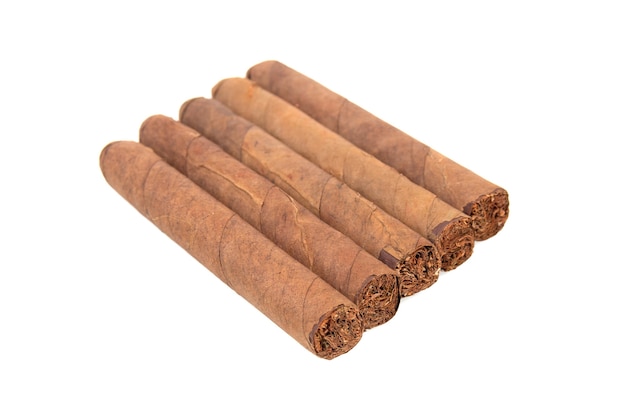 Cuban cigars isolated on white surface