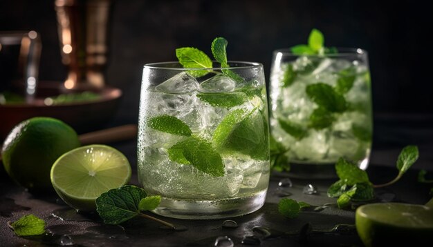 Cuban mojito Fresh citrus fruit mint leaf and peppermint garnish generated by AI
