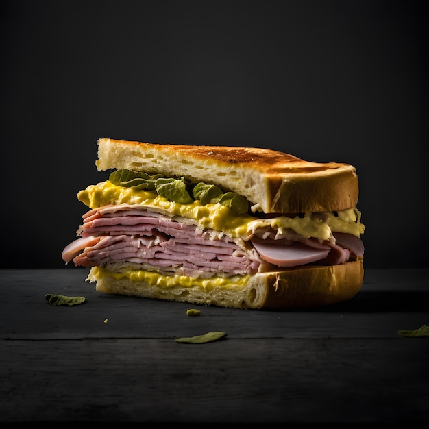 cuban sandwich on black background food photography made with Generative AI technology