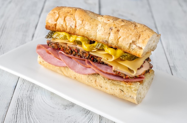 Cuban sandwich on the serving plate