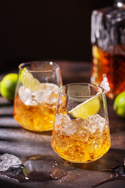 Cuban strong rum with ice and lime