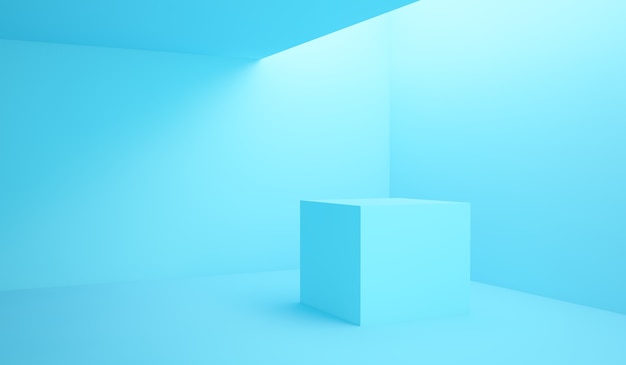 Cube in abstract blue composition 3d rendering