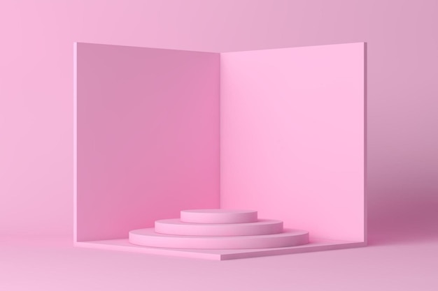 Cube box or corner room interior cross section pink empty geometric square 3D blank box template