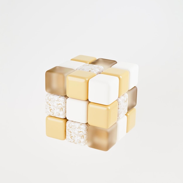 Cube composition of different textured parts on light background 3D Render creative image